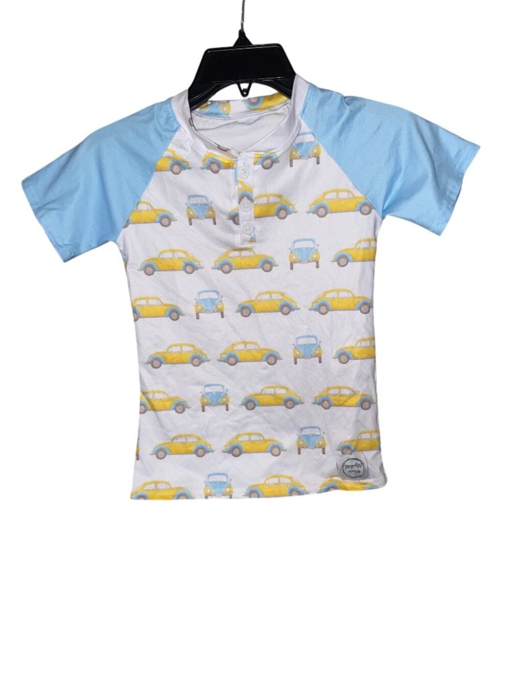 Kids Car Print Short Sleeve Shirt Blue & White Size 6 Polyester Blend
